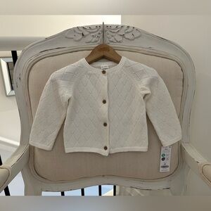 🦢 Baby 12 mth Fine knit Classic Ivory~Cream Cardigan NWT
